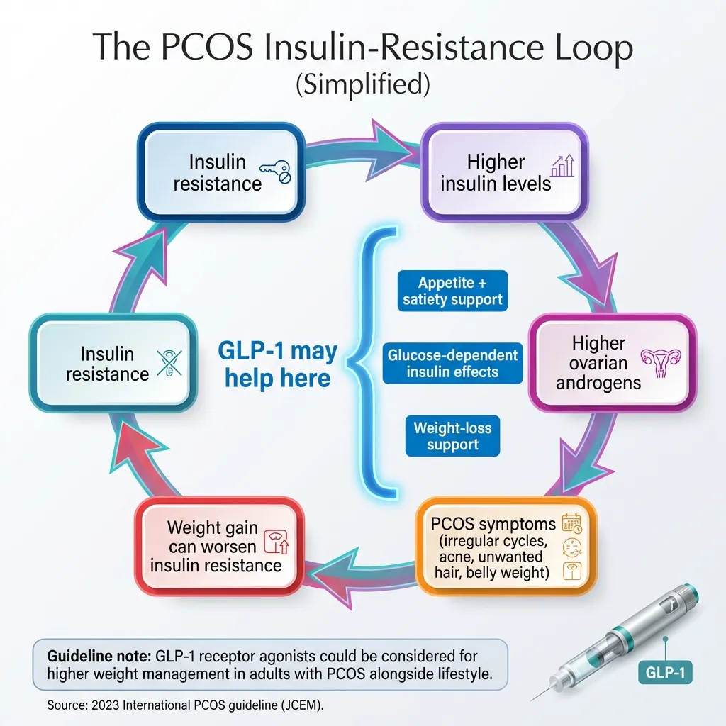 The PCOS insulin-resistance loop — how GLP-1 medications may help break the cycle