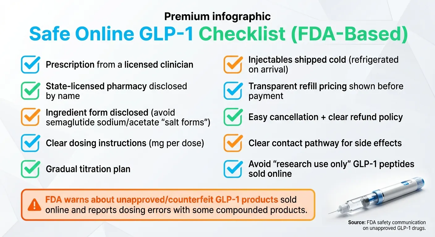 Safe online GLP-1 checklist — FDA-based safety criteria for buying medication online