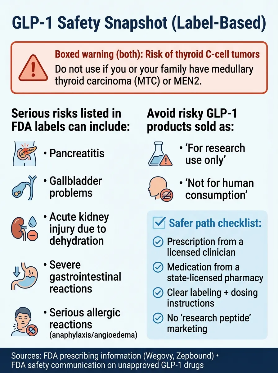 Tirzepatide vs semaglutide side effects comparison showing common and serious risks