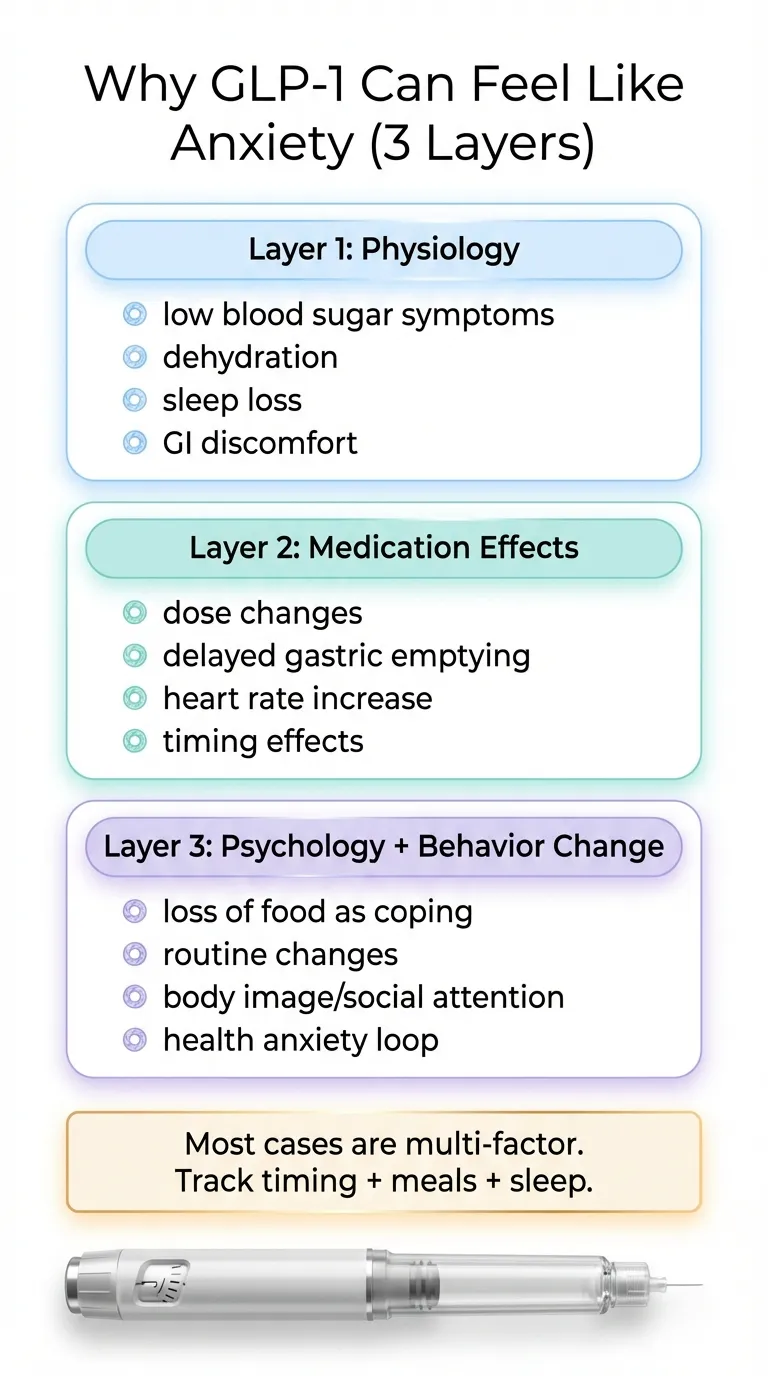 Diagram showing GLP-1 receptor locations in the brain including the amygdala, hippocampus, nucleus accumbens, and dorsal raphe nucleus