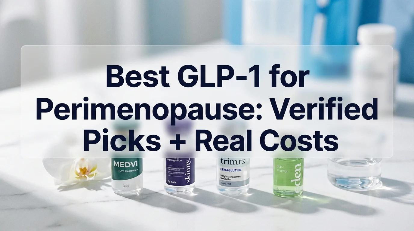 Best GLP-1 for perimenopause: verified picks and real costs compared - MEDVi, SkinnyRX, TrimRX, and Eden medication vials side by side