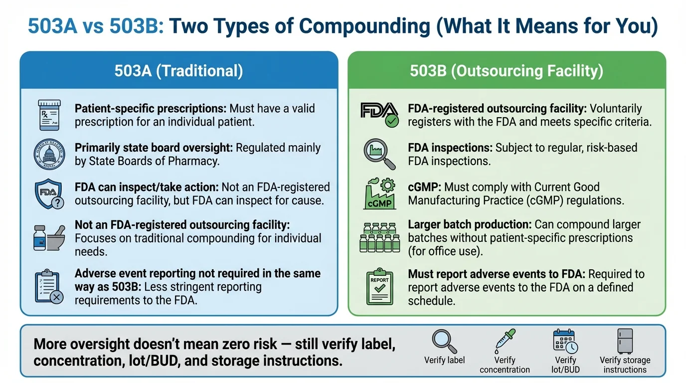 Comparison of 503A traditional compounding pharmacies vs 503B FDA-registered outsourcing facilities