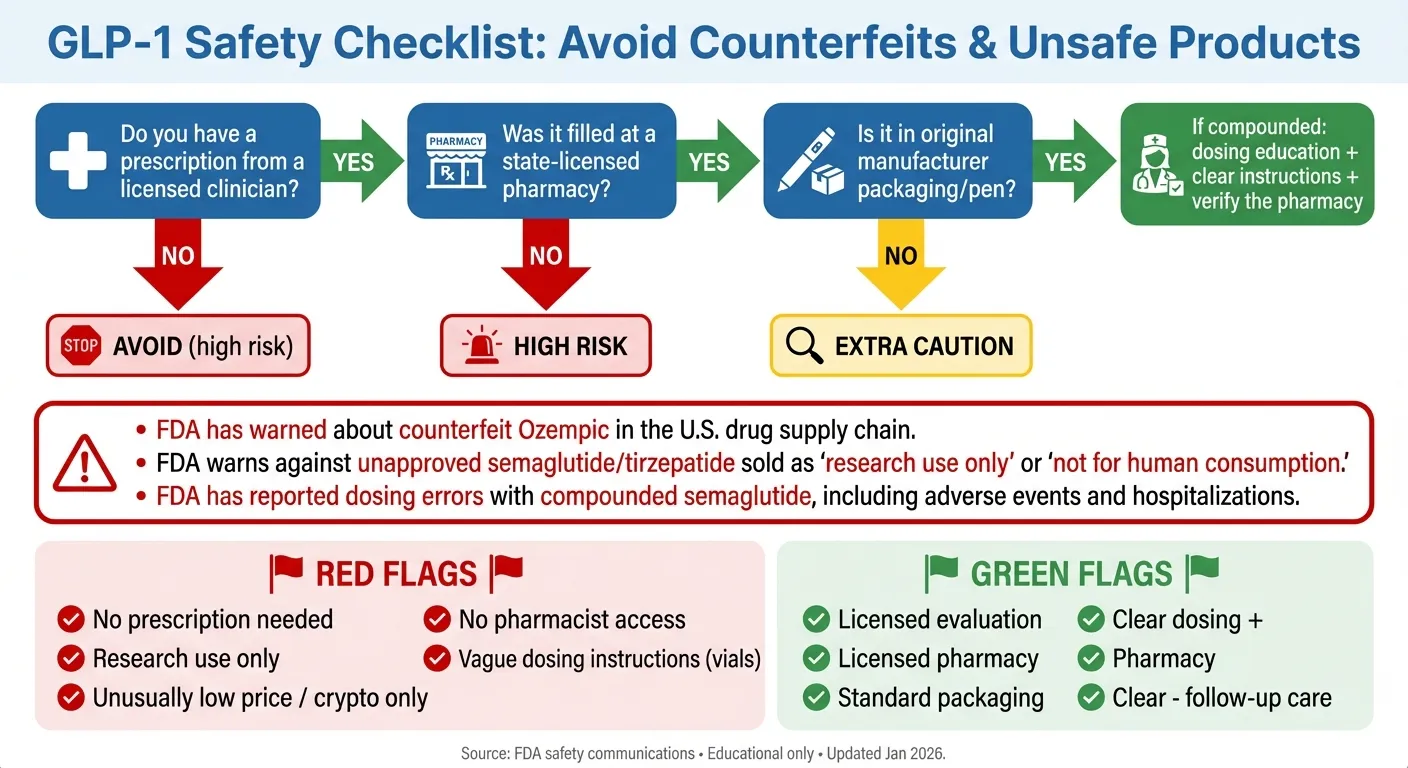 Counterfeit Ozempic safety and verification research checklist