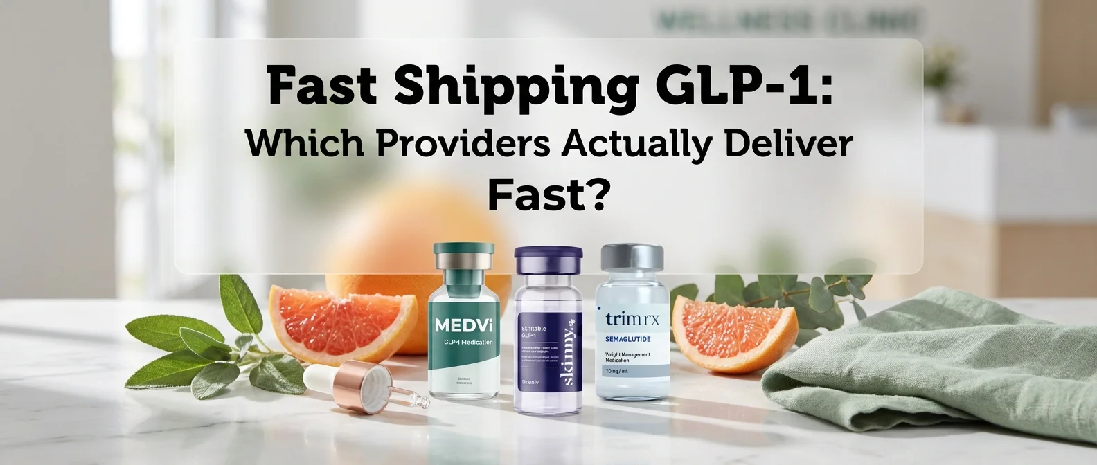 Fast Shipping GLP-1: Which Providers Actually Deliver Fast — MEDVi, SkinnyRX, and TrimRX medication vials on marble countertop