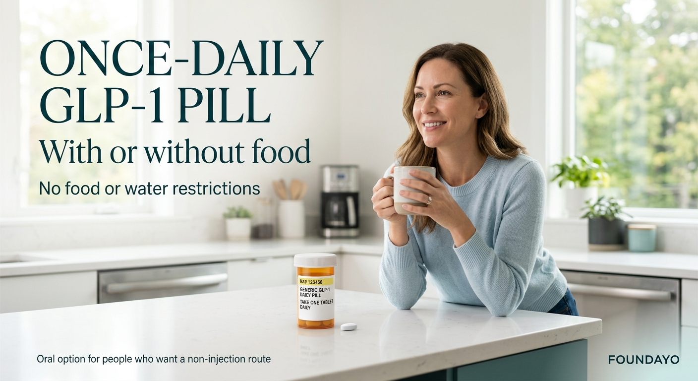 Foundayo once-daily GLP-1 pill with no food or water restrictions — take it any time of day