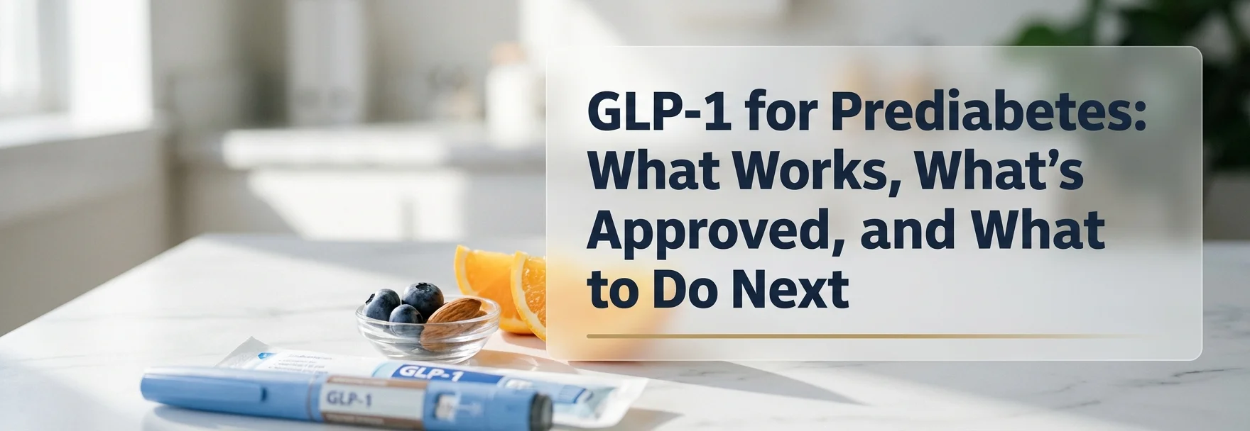 GLP-1 for Prediabetes: What Works, What's Approved, and What to Do Next — GLP-1 injection pen with healthy foods on a clean surface