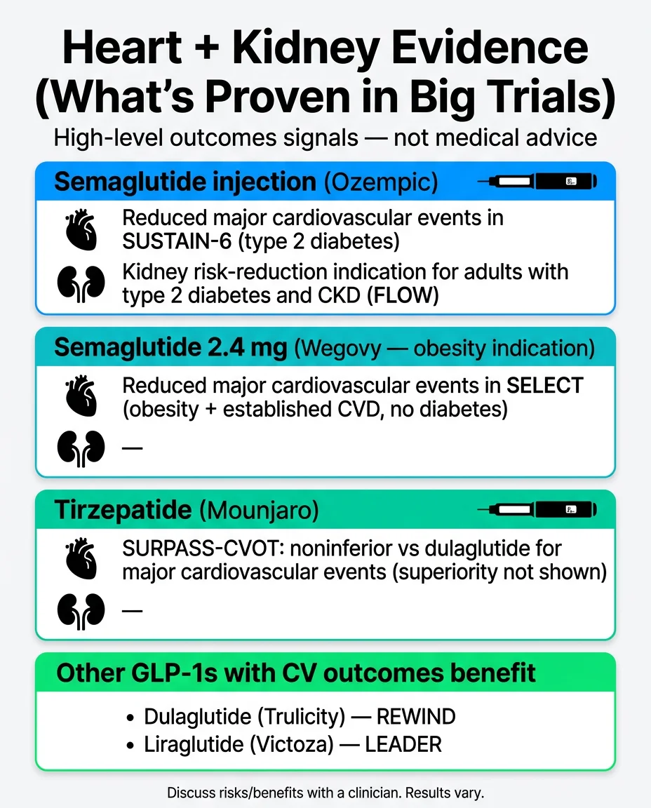 GLP-1 cardiovascular and kidney evidence comparison: Ozempic vs Mounjaro clinical trial data