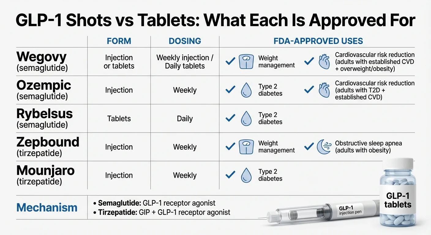 Comparison of GLP-1 injectable shots versus oral tablets for seniors