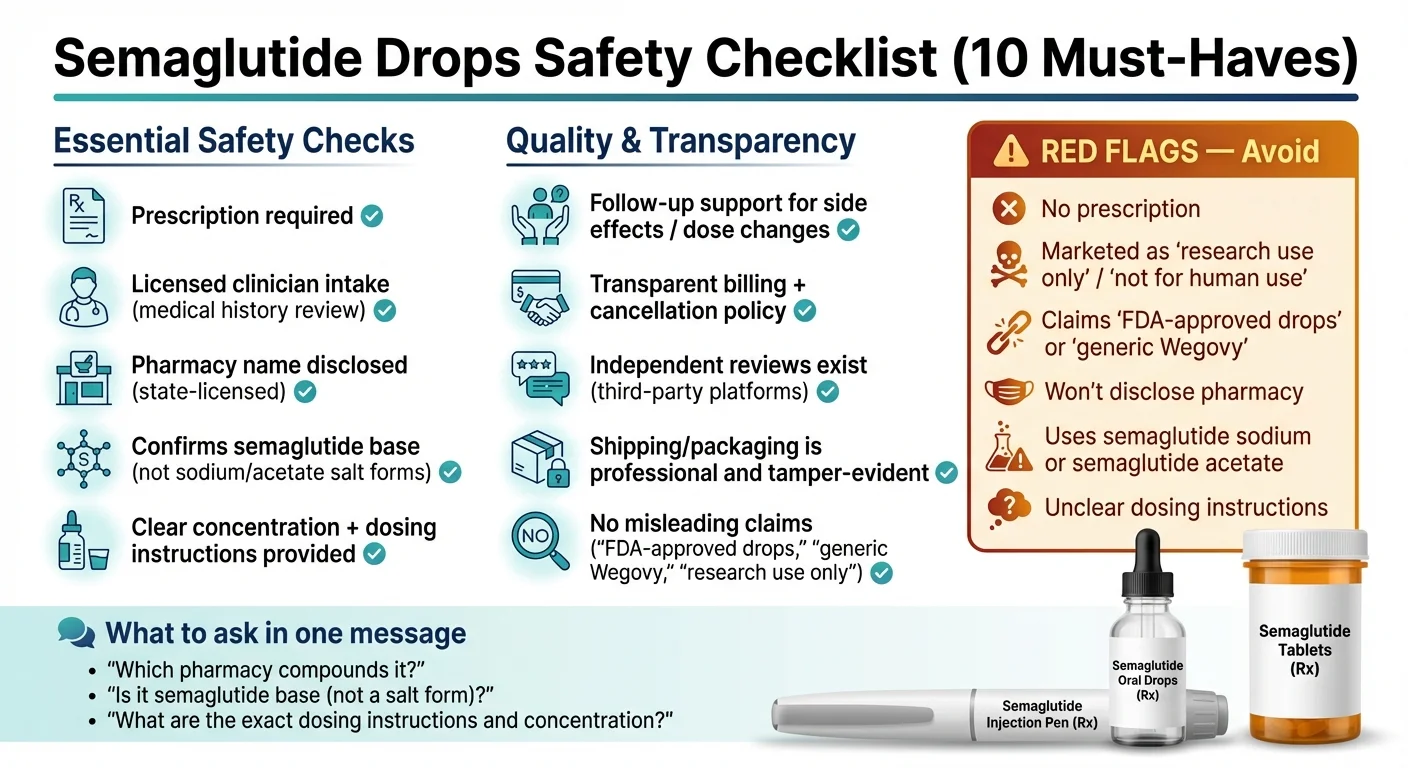Step-by-step guide showing how to take semaglutide sublingual drops correctly
