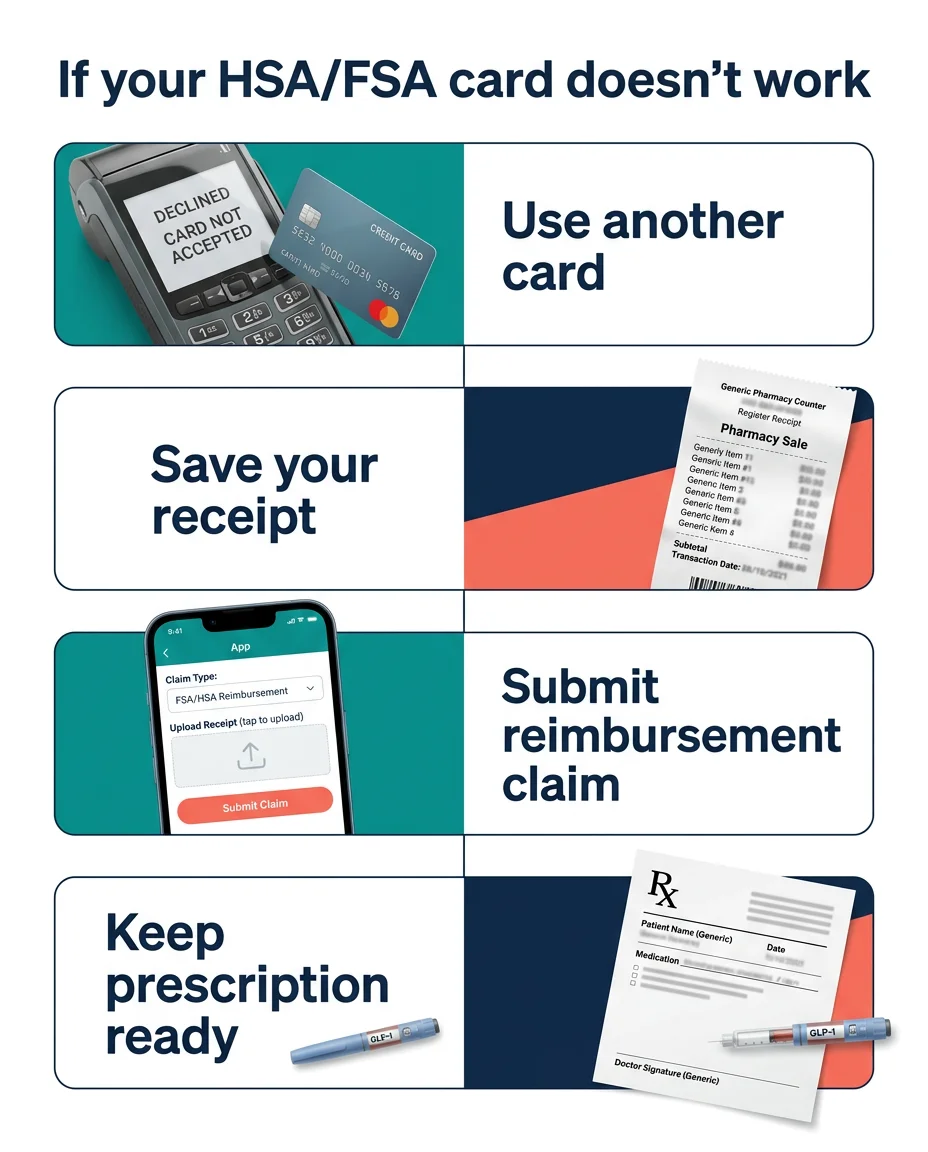Steps to take when your HSA or FSA card is declined at a GLP-1 provider checkout