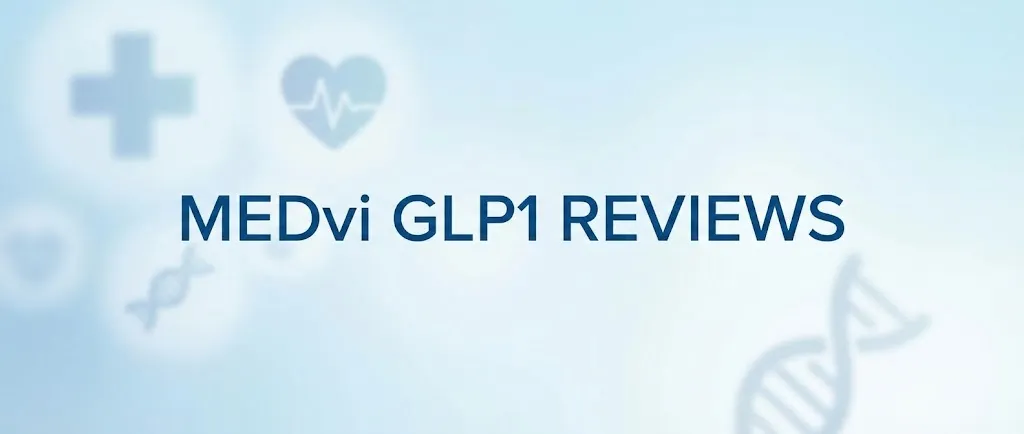 MEDVi GLP-1 Reviews header showing medical imagery with heart, DNA helix, and healthcare symbols for 2026 telehealth weight loss medication comparison