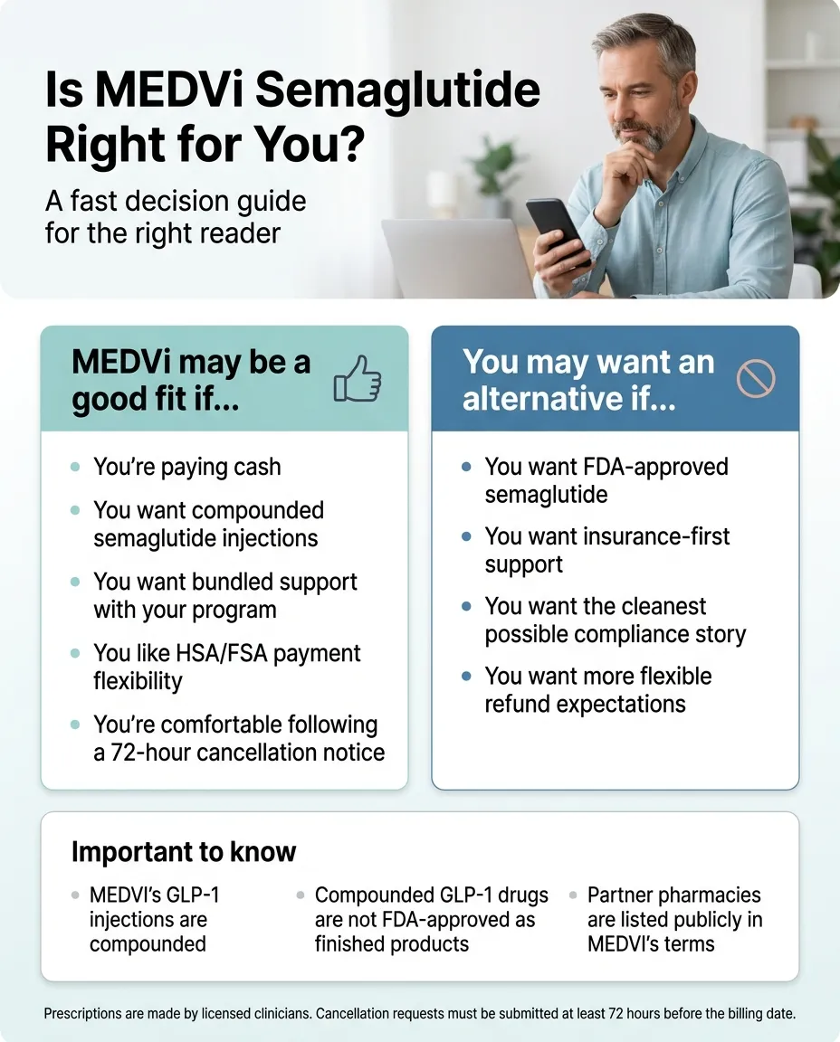 Is MEDVi semaglutide right for you? A fast decision guide showing who is a good fit and who should consider alternatives