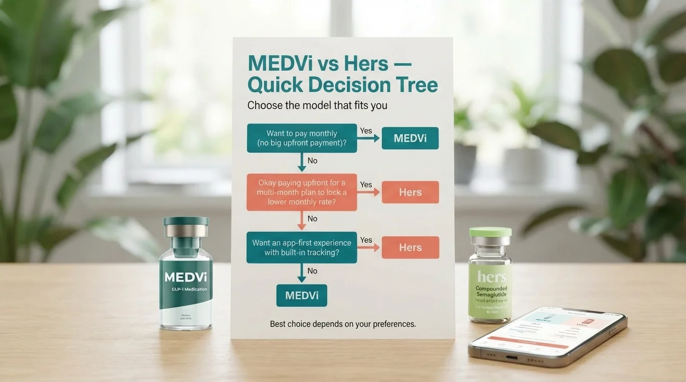 MEDVi vs Hers decision tree helping you choose the right GLP-1 weight loss provider