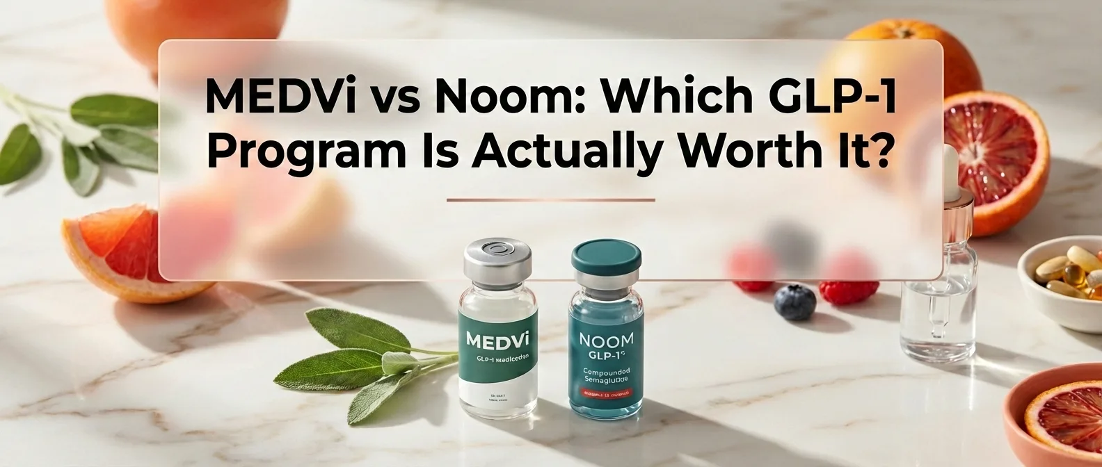MEDVi vs Noom comparison showing GLP-1 weight loss programs side by side for 2026