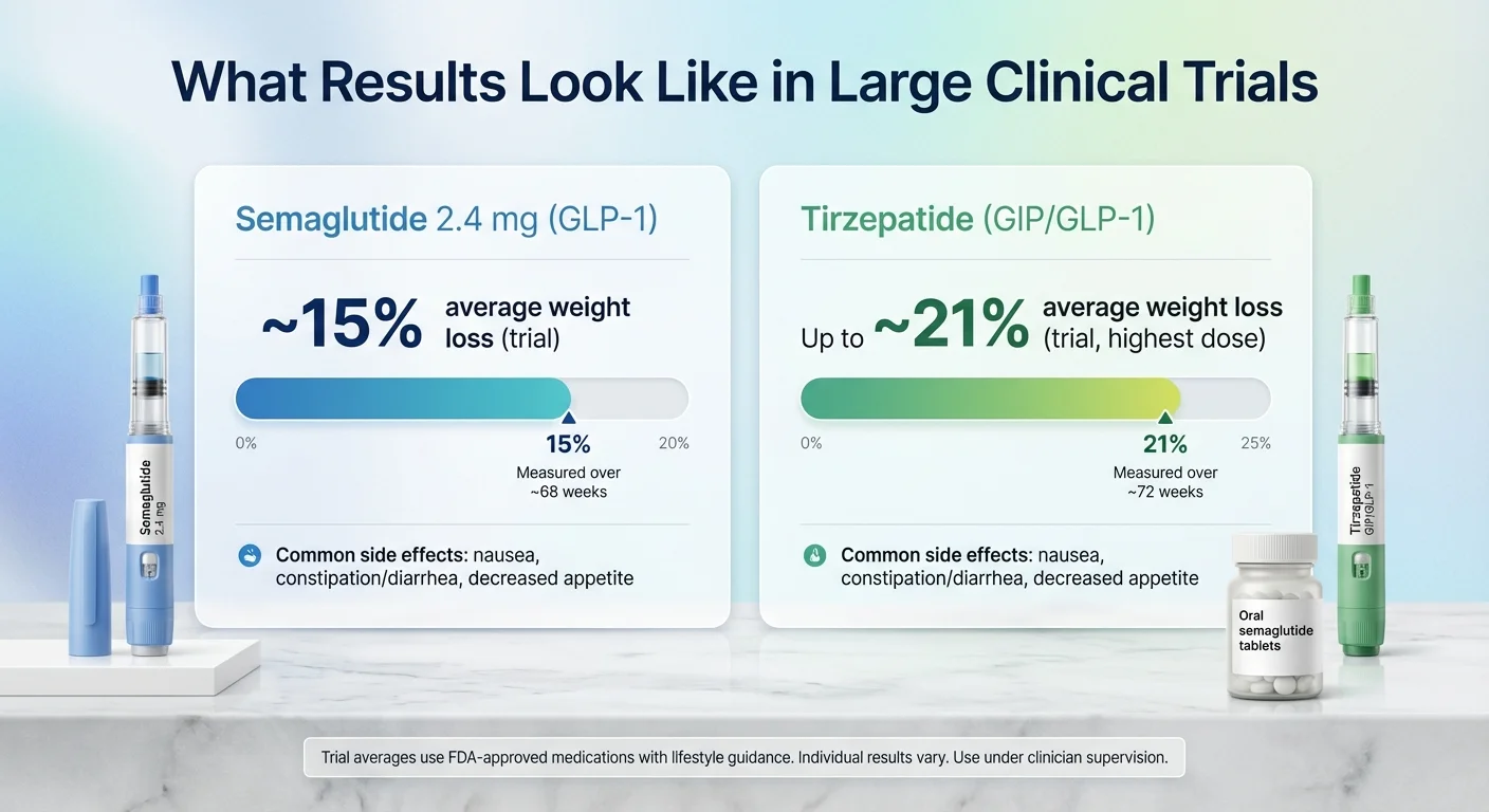 MEDVi vs Ro clinical trial results showing semaglutide and tirzepatide weight loss data