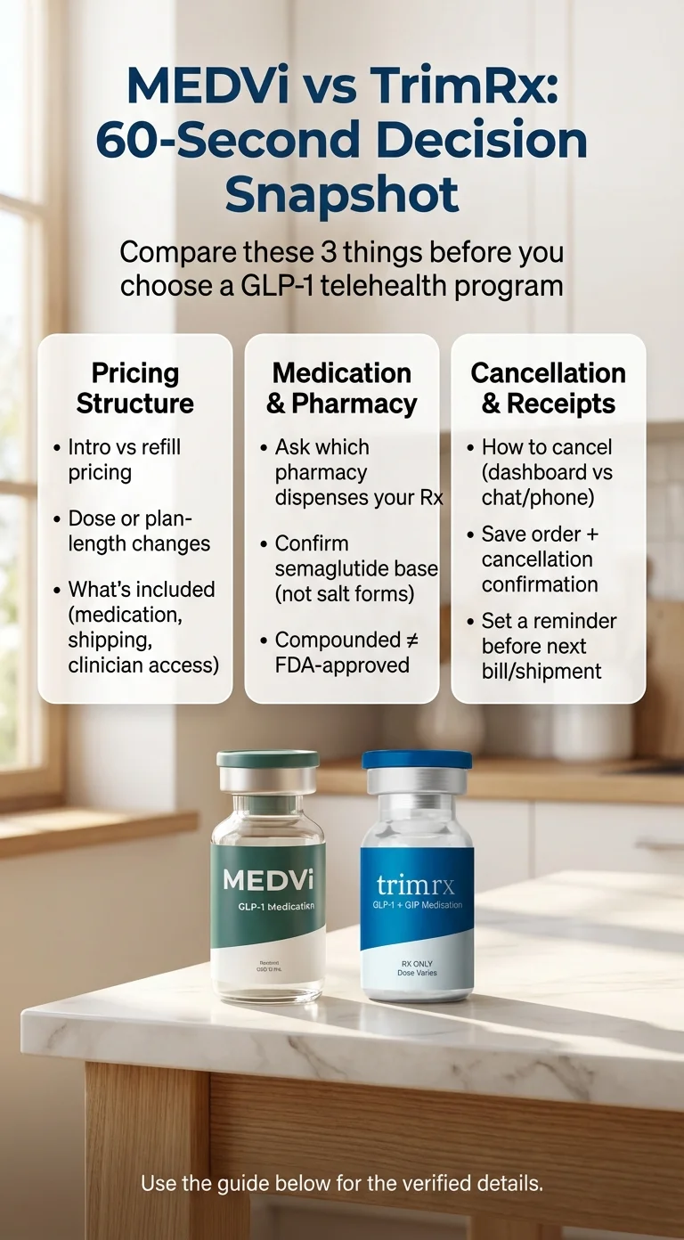 MEDVi vs TrimRx 60-second decision snapshot comparing key differences