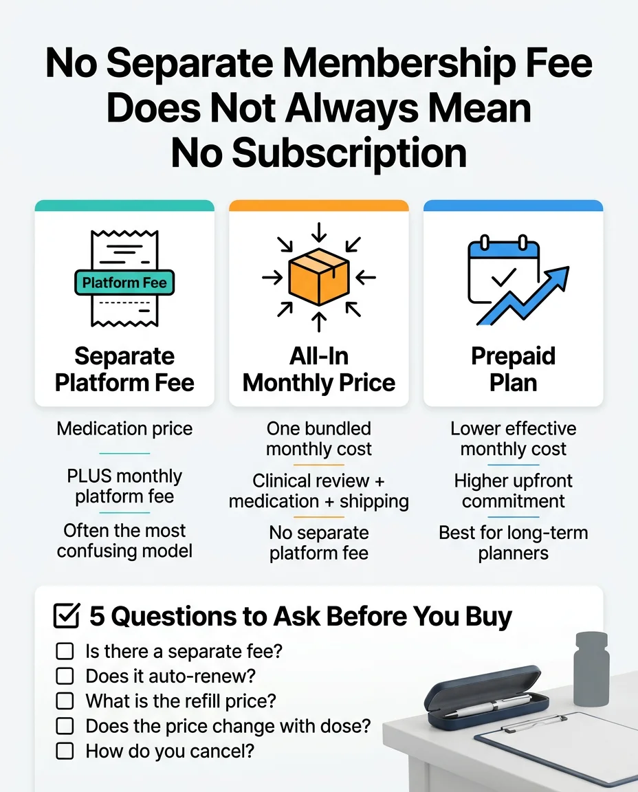 No-membership fee vs subscription billing models explained