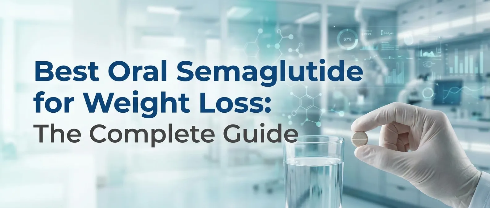 Best oral semaglutide for weight loss guide showing Wegovy tablet being held with glass of water in clinical setting