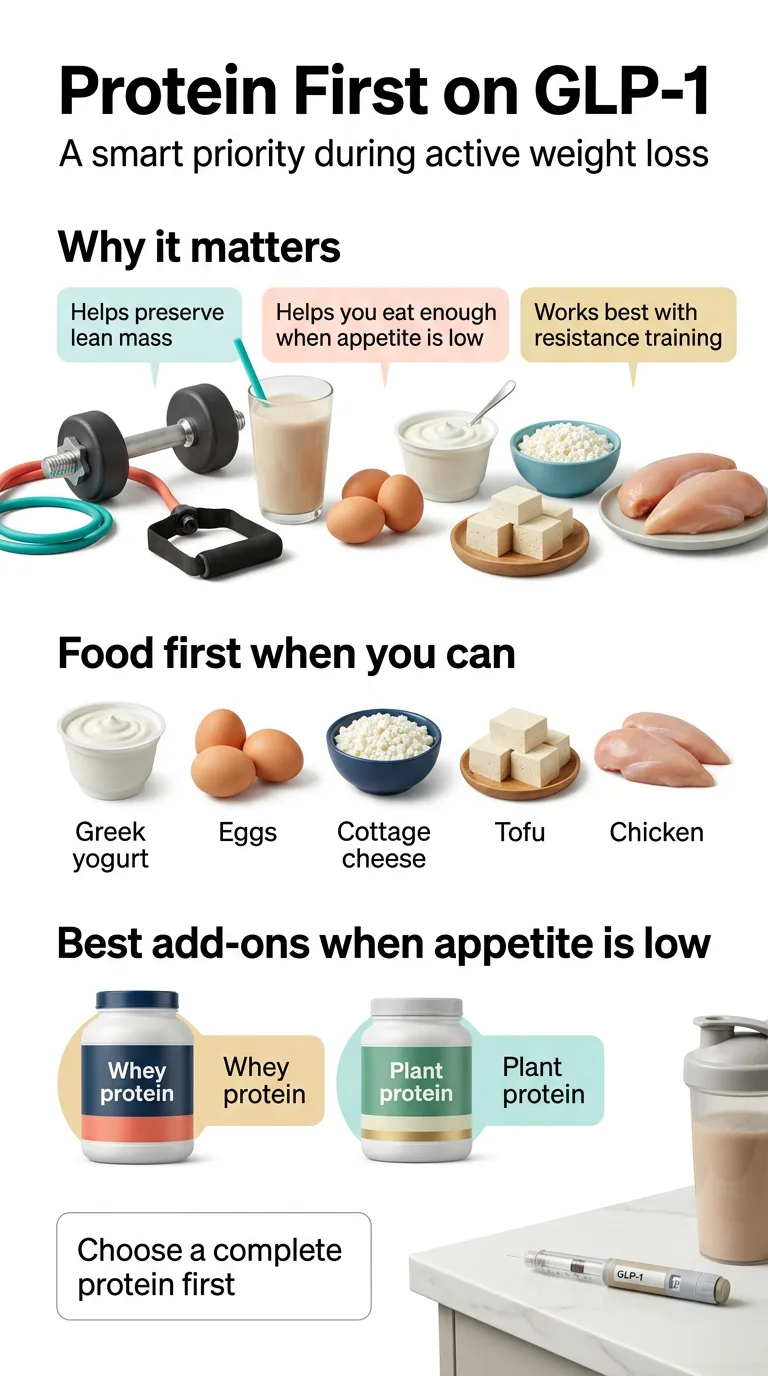 Why protein is the most important supplement on GLP-1 — preserving lean muscle mass during weight loss with whey, plant-based, and collagen options