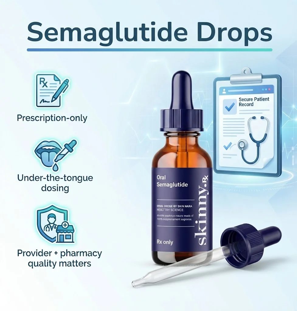 Semaglutide sublingual drops bottle showing compounded weight loss medication