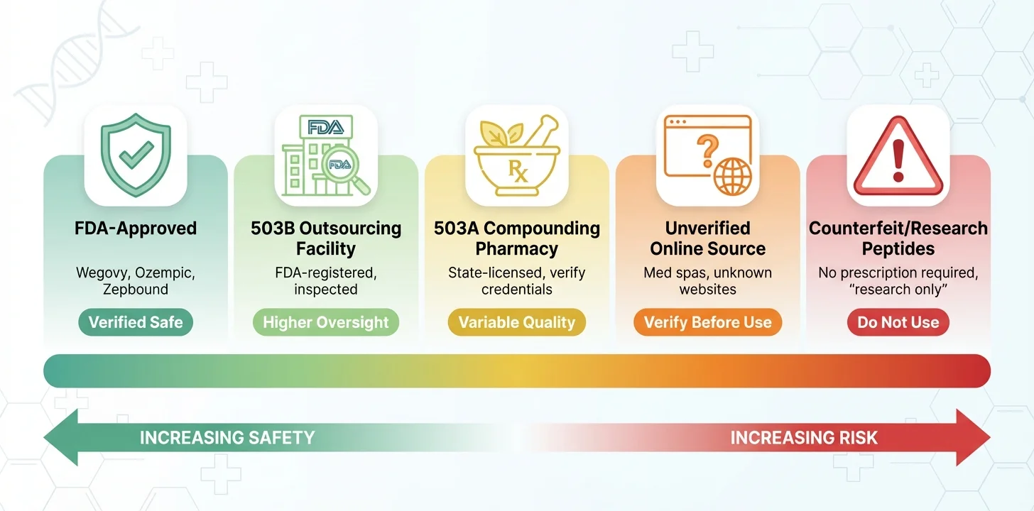 Semaglutide source safety spectrum from FDA-approved to research peptides