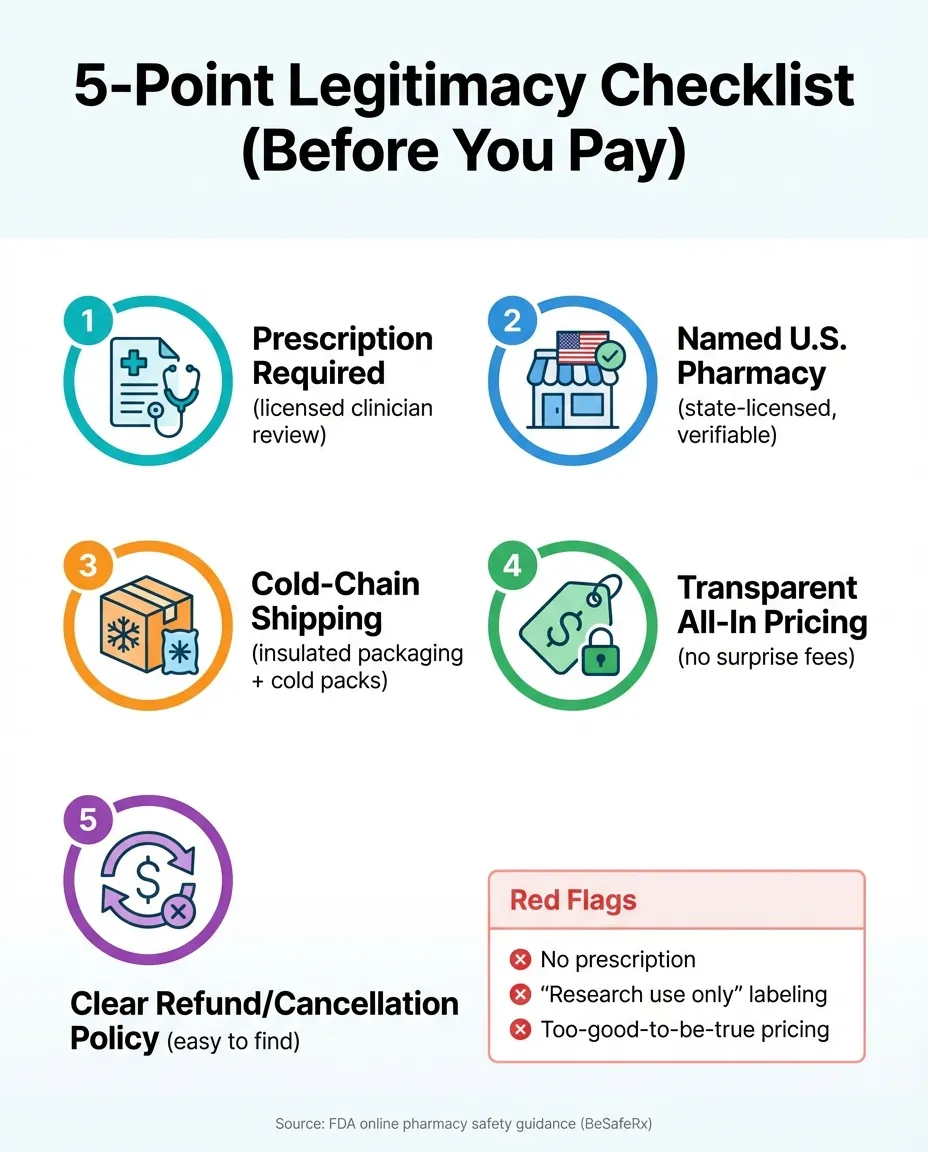 5-point tirzepatide legitimacy checklist for verifying online providers