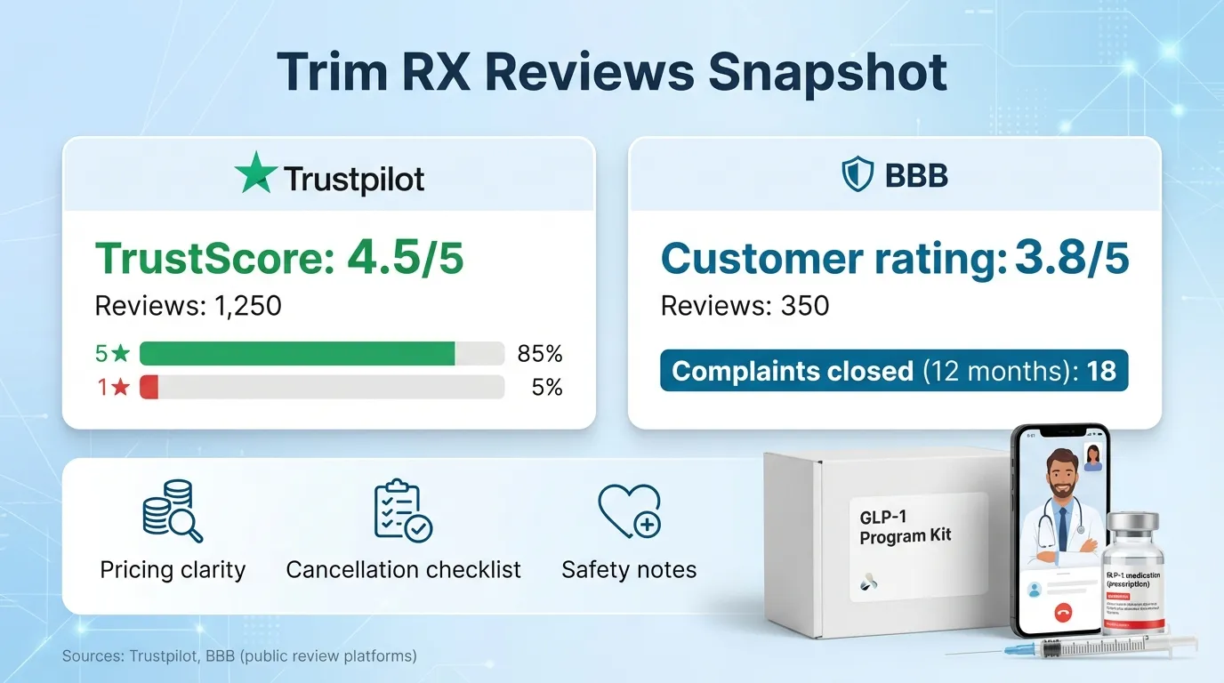 Trim RX Reviews Snapshot: Trustpilot TrustScore 3.5/5 with 1,655 reviews