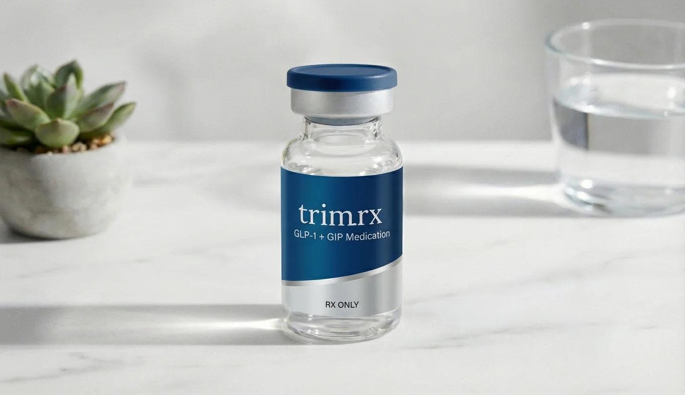 TrimRX GLP-1 + GIP medication vial - compounded semaglutide and tirzepatide for weight management