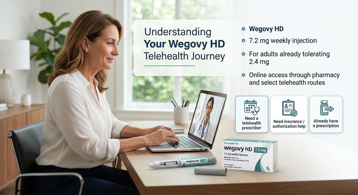 Understanding Your Wegovy HD Telehealth Journey: 7.2 mg weekly injection for adults already tolerating 2.4 mg, online access through pharmacy and select telehealth routes