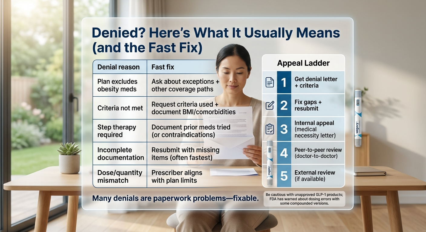 Wegovy PA denied - common denial reasons with fast fixes and the 5-step appeal ladder