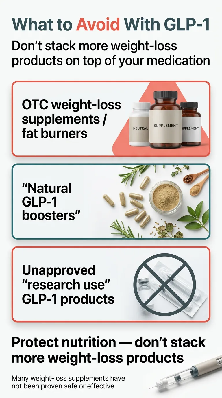 Supplements to avoid on GLP-1 medications — berberine, chromium, OTC diet pills, and natural GLP-1 boosters that can cause dangerous interactions