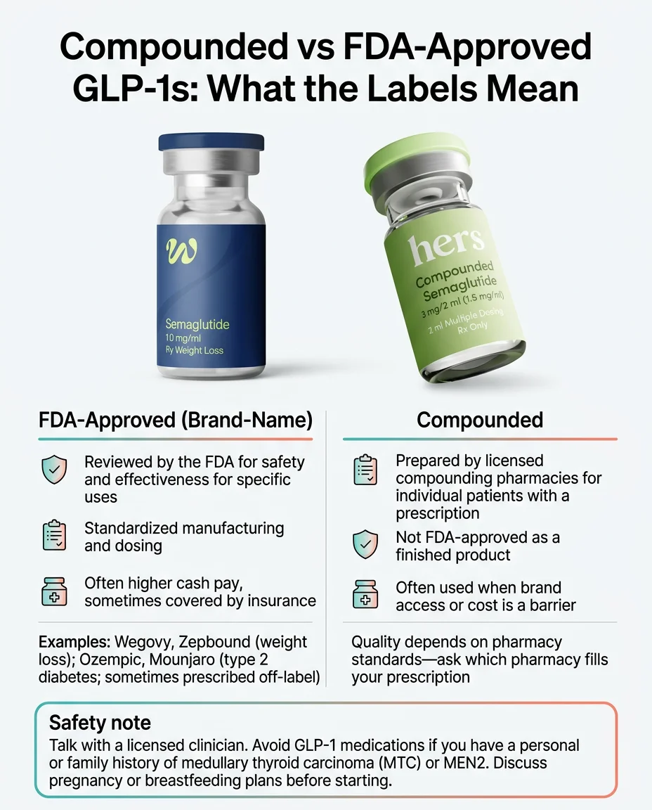 Compounded vs FDA-approved GLP-1 medications: what the labels mean for safety, manufacturing, and cost