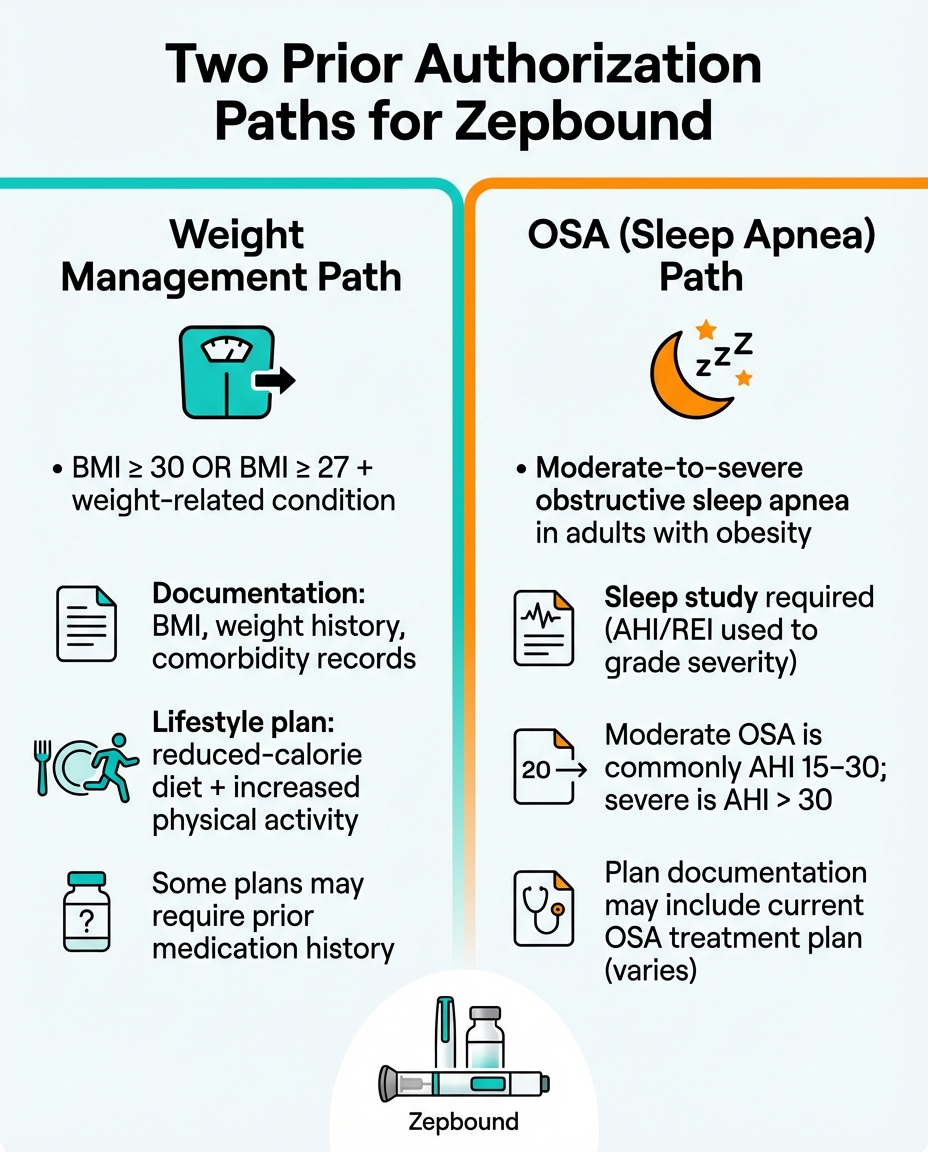 Zepbound prior authorization two paths - weight management vs OSA indication